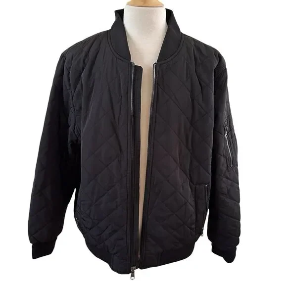Calvin Klein Men’s Black Zipper Front Rib-Knit Trim Quilted Jacket XL